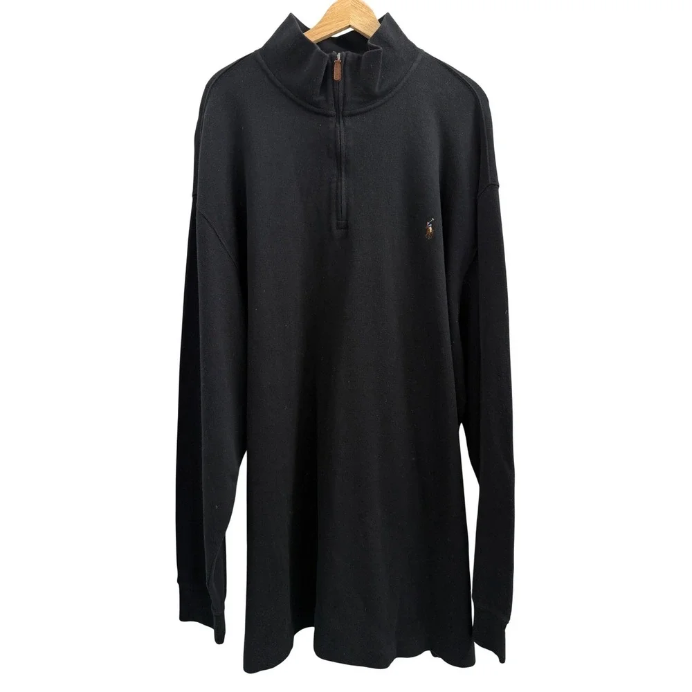 Polo Ralph Lauren Estate Rib Mens 3XLT Tall Black Quarter Zip Pullover Sweater